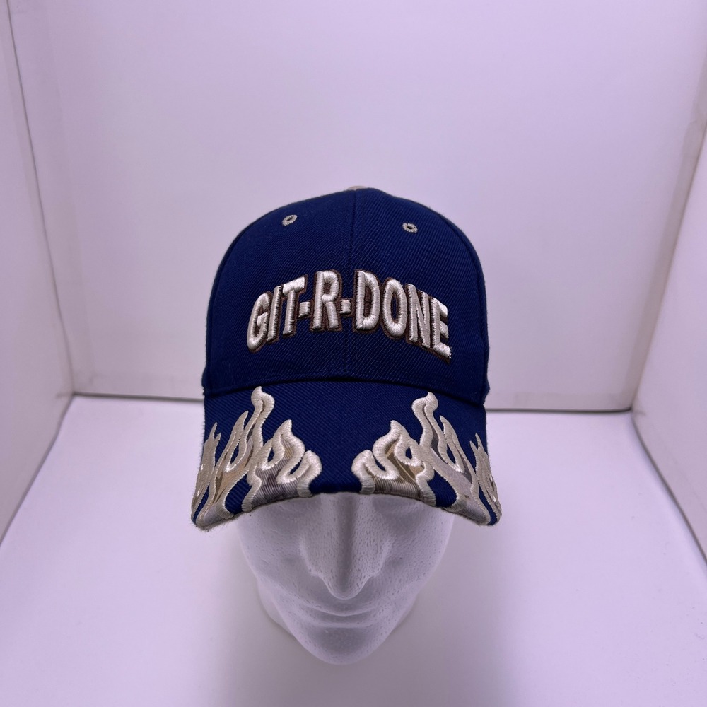 Golden Lion Git-R-Done Larry the Cable Guy Navy Blue Flame Embroidered Hat OSFA